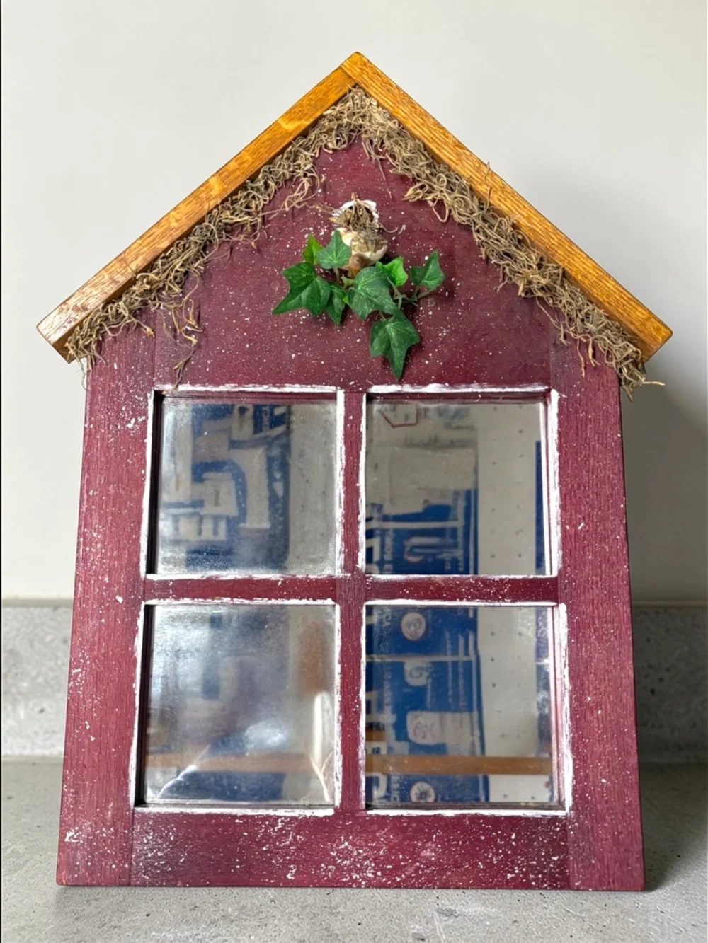 Vintage Handmade Birdhouse Wall Mirror • French Country Farmhouse Rustic Decor